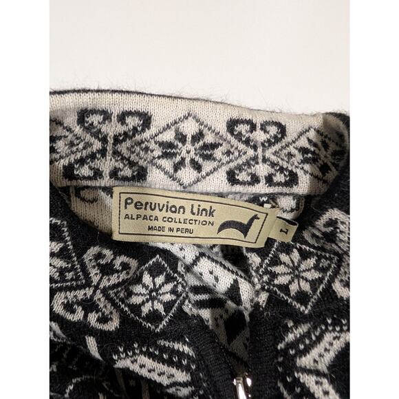 Peruvian Link Sweater Womens Large Black White Patterned Zip Front Cardigan - Picture 7 of 11